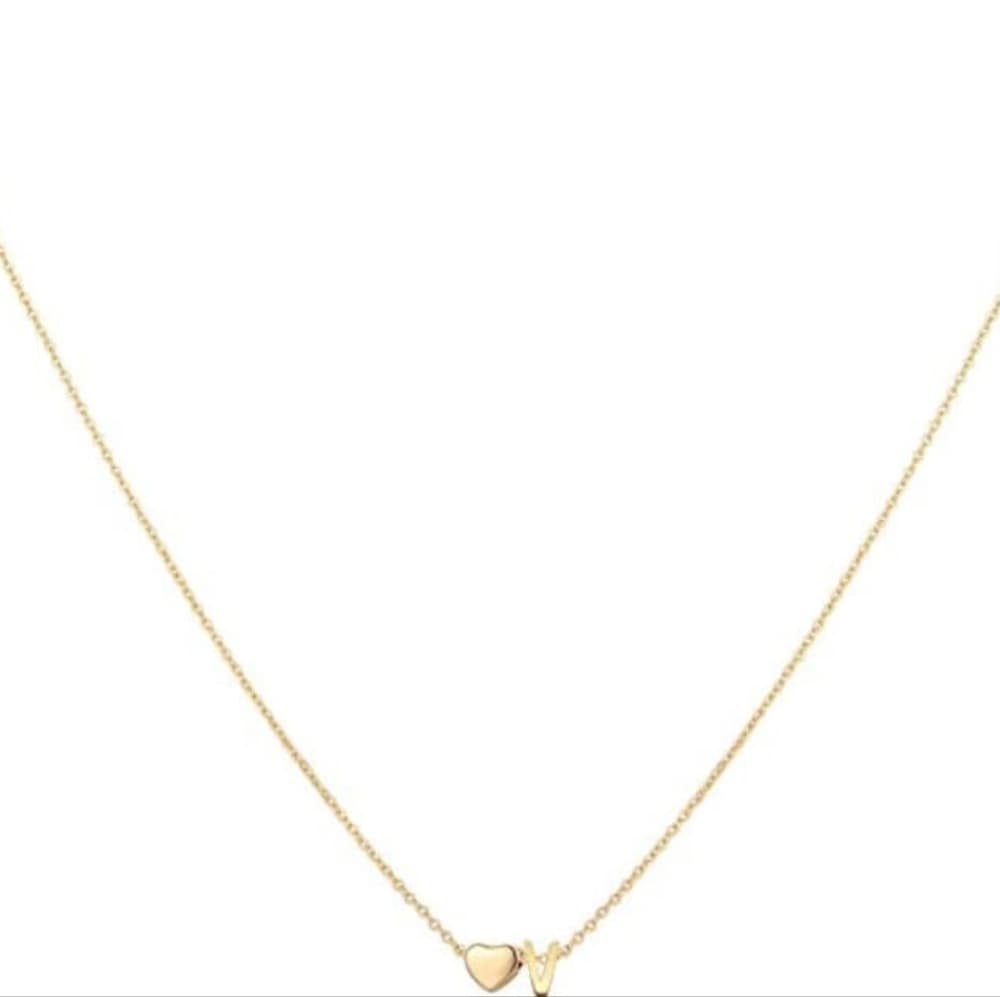 Initial Heart Necklace,18K Gold Plated Tiny Heart Letter Necklac - Thumbnail 2
