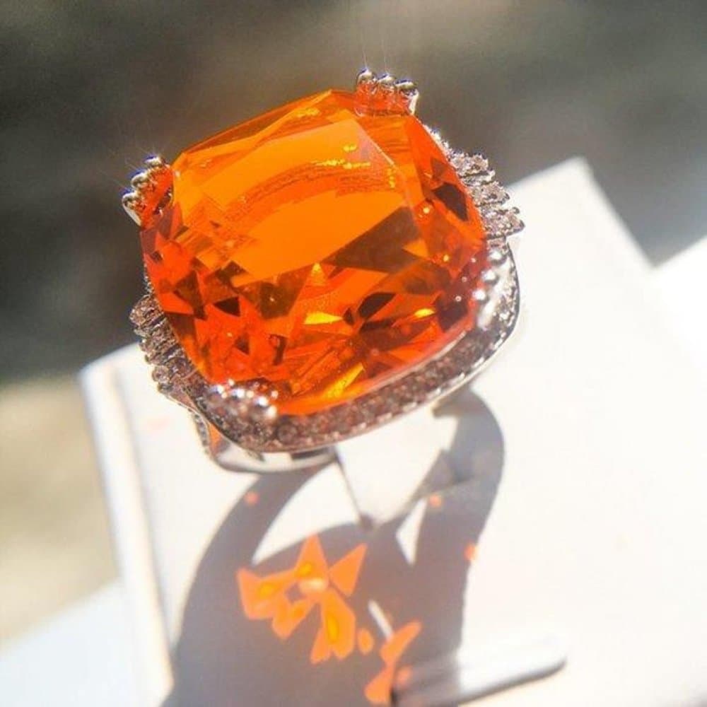 *NEW Huge Cushion Fire Orange Sphalerite Halo Ring - Thumbnail 2