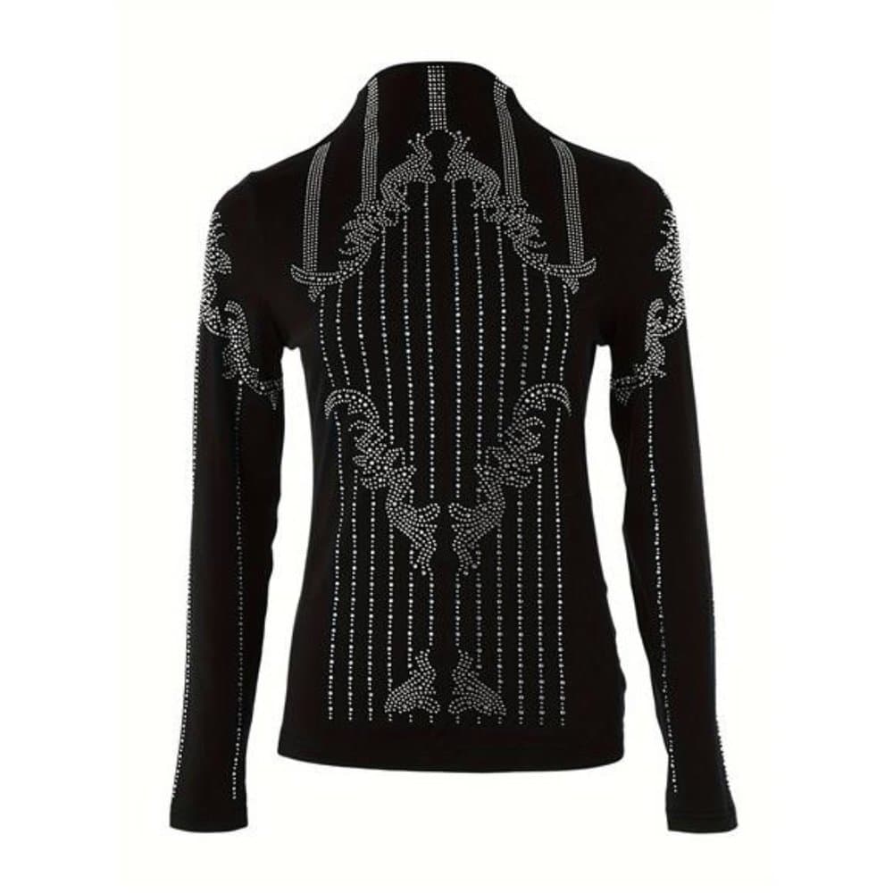 Elegant Women's Rhinestone High Neck Top - Casual Spring/Fall Knitwear - Thumbnail 2
