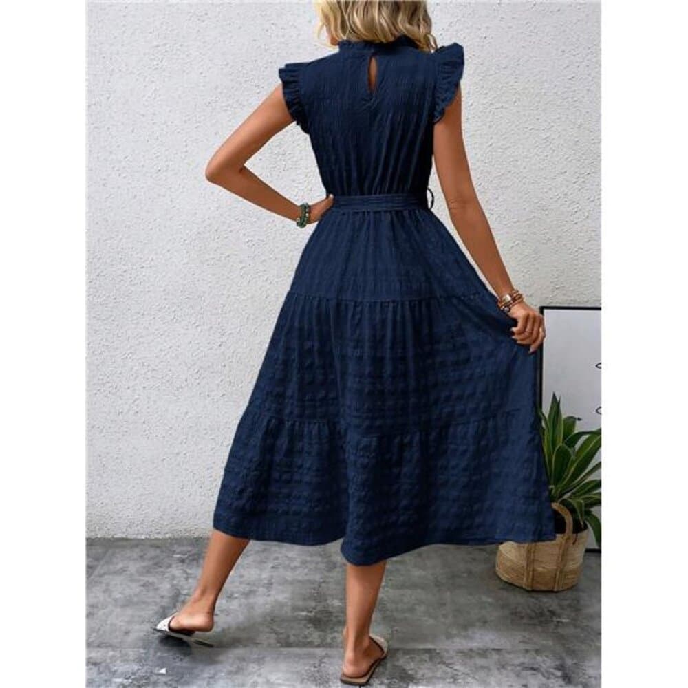 Frill Trim Belted Ruffle Hem Dress - Thumbnail 7