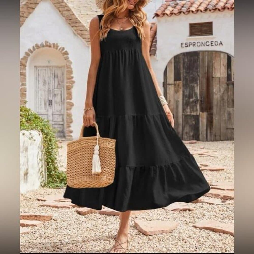 Black flounce hem smock maxi dress - Thumbnail 3