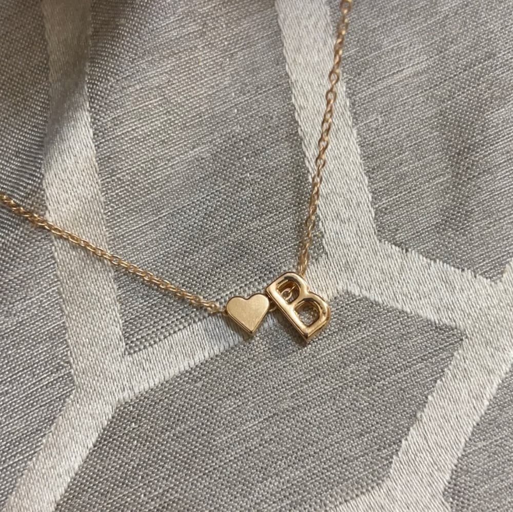 Initial Heart Necklace,18K Gold Plated Tiny Heart Letter Necklac - Thumbnail 6