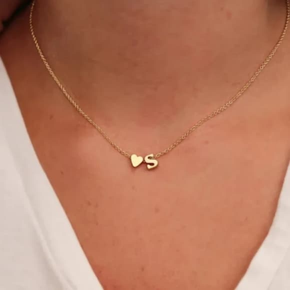 Initial Heart Necklace,18K Gold Plated Tiny Heart Letter Necklac - Thumbnail 9