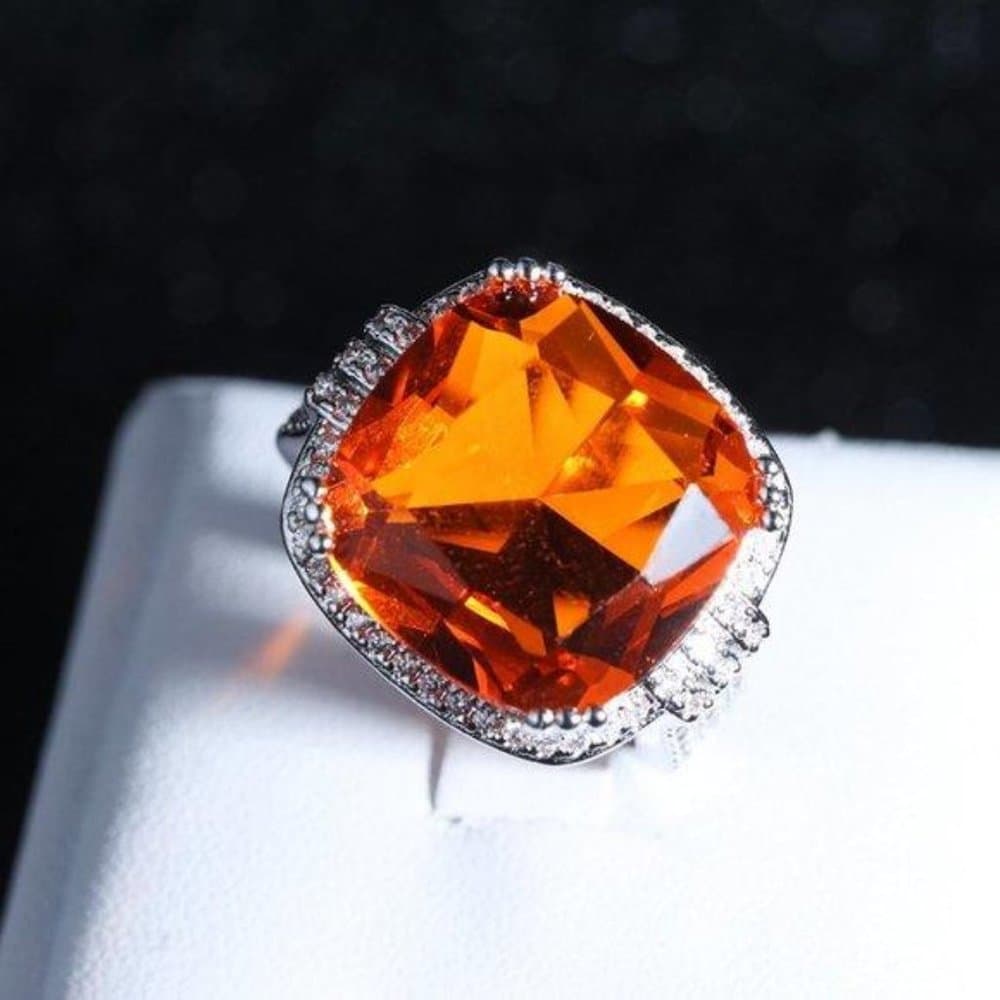 *NEW Huge Cushion Fire Orange Sphalerite Halo Ring - Thumbnail 5