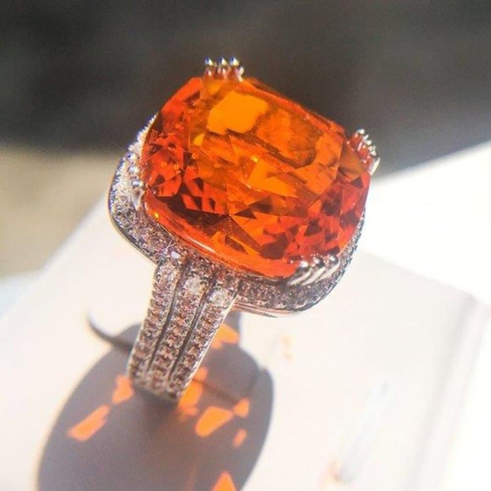 *NEW Huge Cushion Fire Orange Sphalerite Halo Ring - Thumbnail 6
