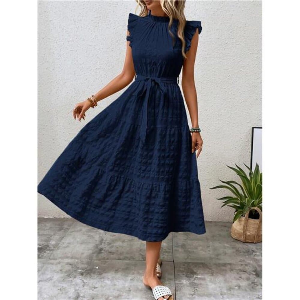 Frill Trim Belted Ruffle Hem Dress - Thumbnail 9