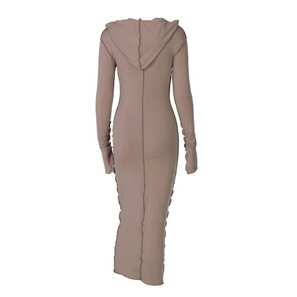 Chic Hooded Maxi Dress - Comfortable Long Sleeves & Stylish Stitch Detail - Thumbnail 13