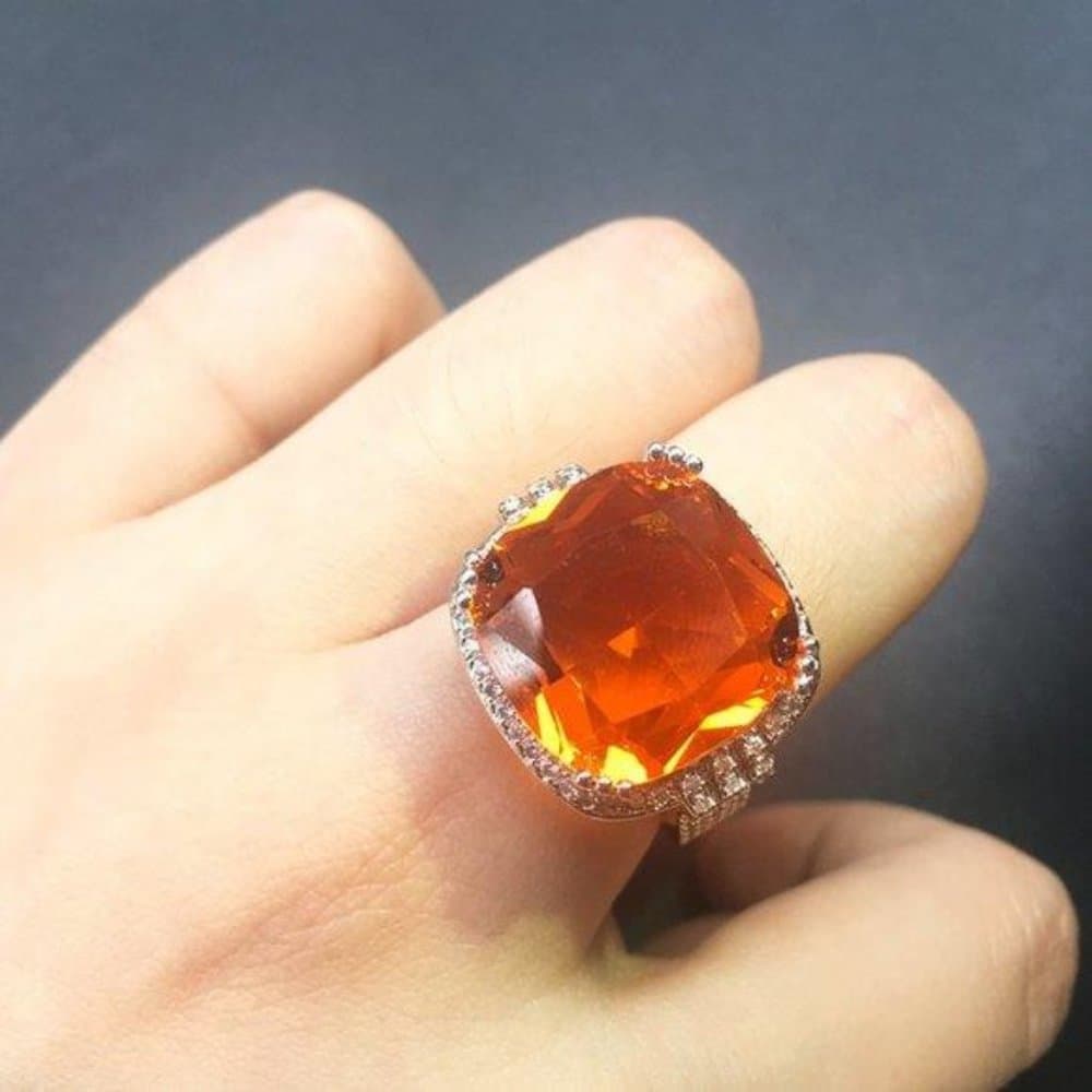*NEW Huge Cushion Fire Orange Sphalerite Halo Ring - Thumbnail 7