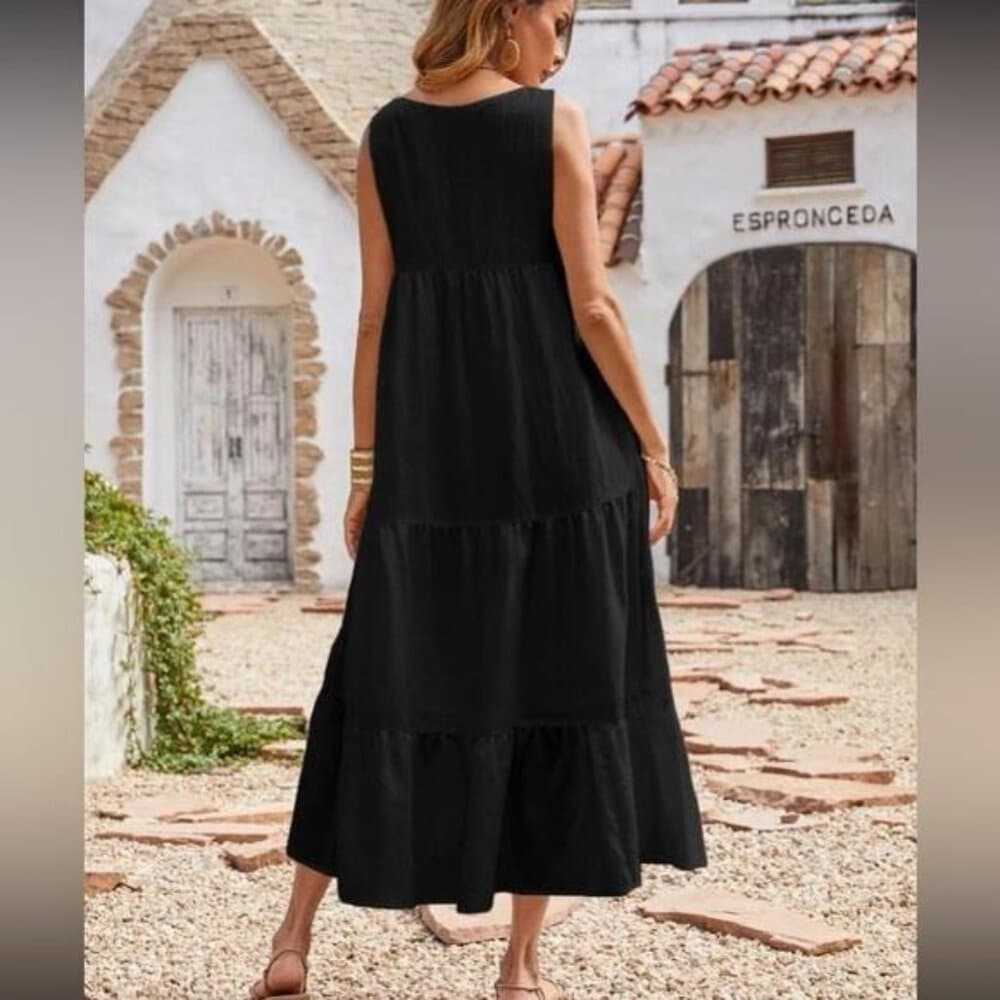 Black flounce hem smock maxi dress - Thumbnail 2
