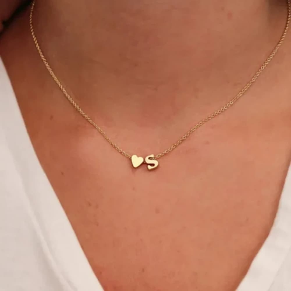 Initial Heart Necklace,18K Gold Plated Tiny Heart Letter Necklac - Thumbnail 8