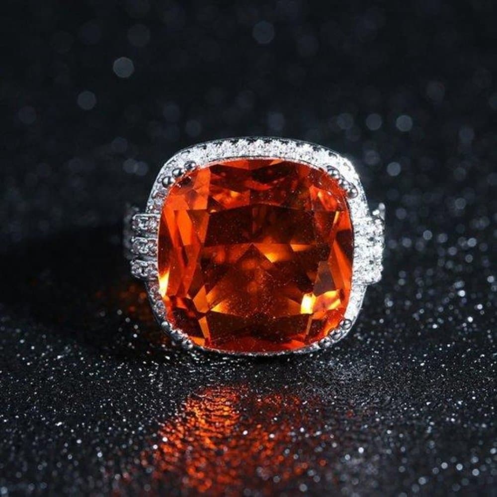 *NEW Huge Cushion Fire Orange Sphalerite Halo Ring - Thumbnail 4