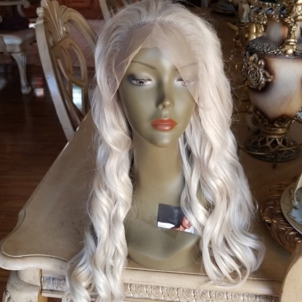 White Silver Blonde Lace Front Wig - Thumbnail 3