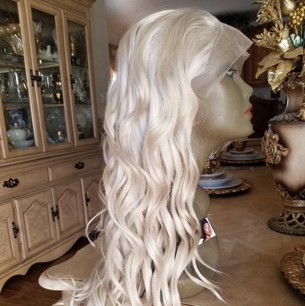 White Silver Blonde Lace Front Wig - Thumbnail 4