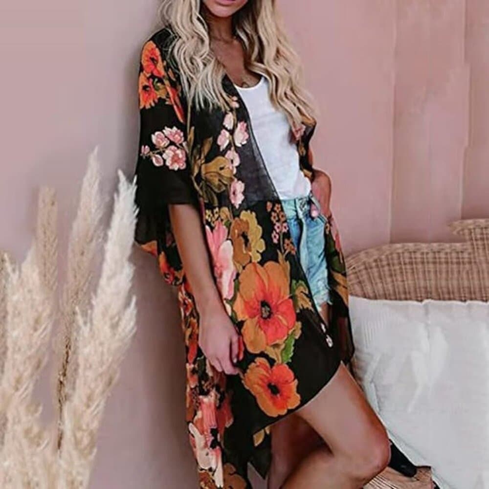 Women's Chiffon Kimono Cardigans Lightweight Batwing Summer Casual - Thumbnail 8