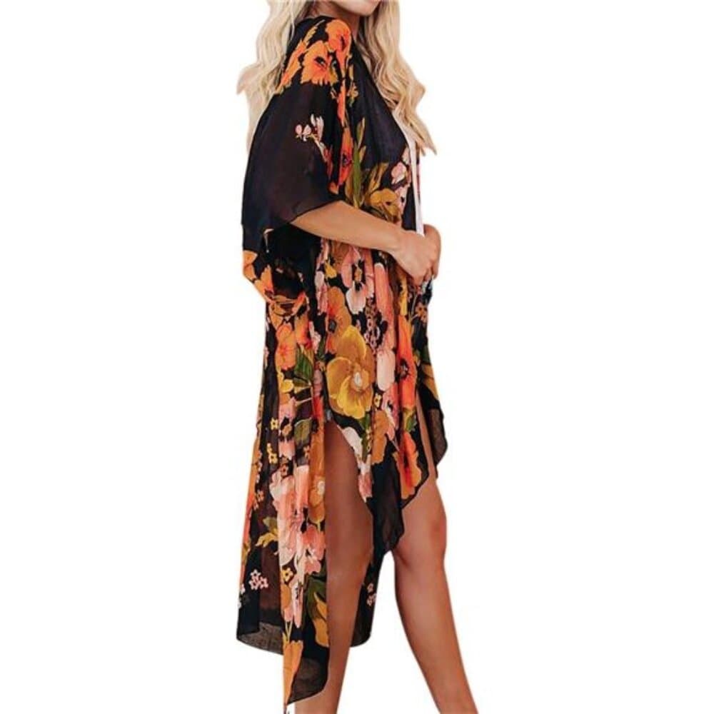 Women's Chiffon Kimono Cardigans Lightweight Batwing Summer Casual - Thumbnail 4