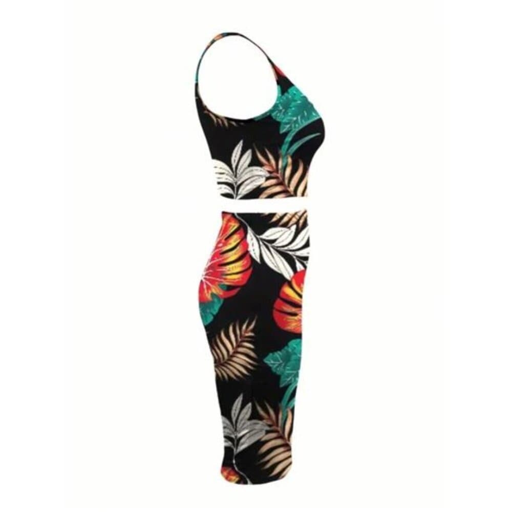 Slayr Women's Tropical Print Slim Fit Two Piece Set - Thumbnail 2