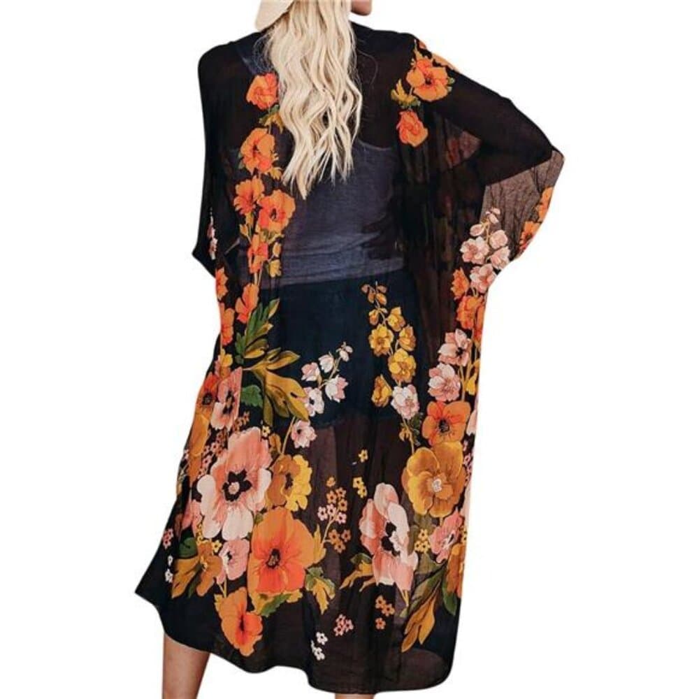 Women's Chiffon Kimono Cardigans Lightweight Batwing Summer Casual - Thumbnail 3