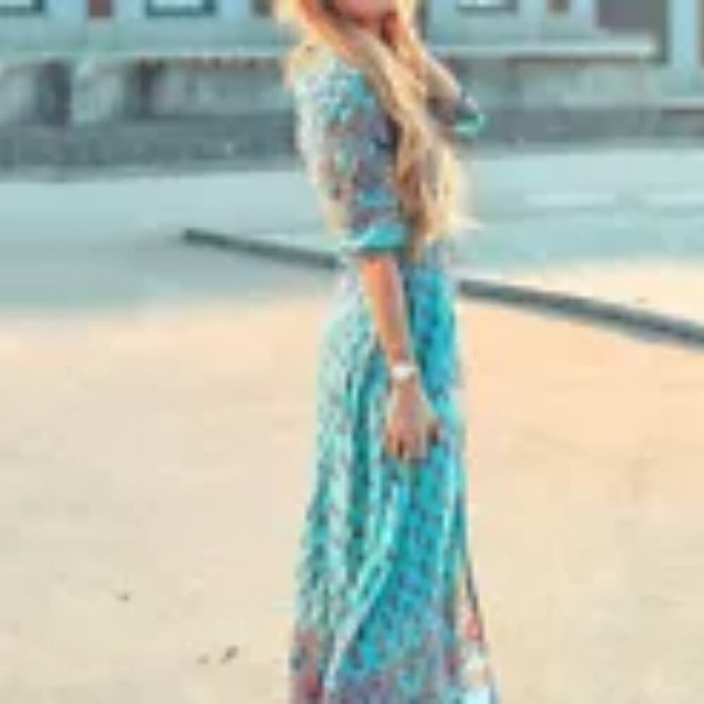 Women's Lady Boho Kimono Sleeve Floral Long Maxi Summer Beach Dress Sundress - Thumbnail 6