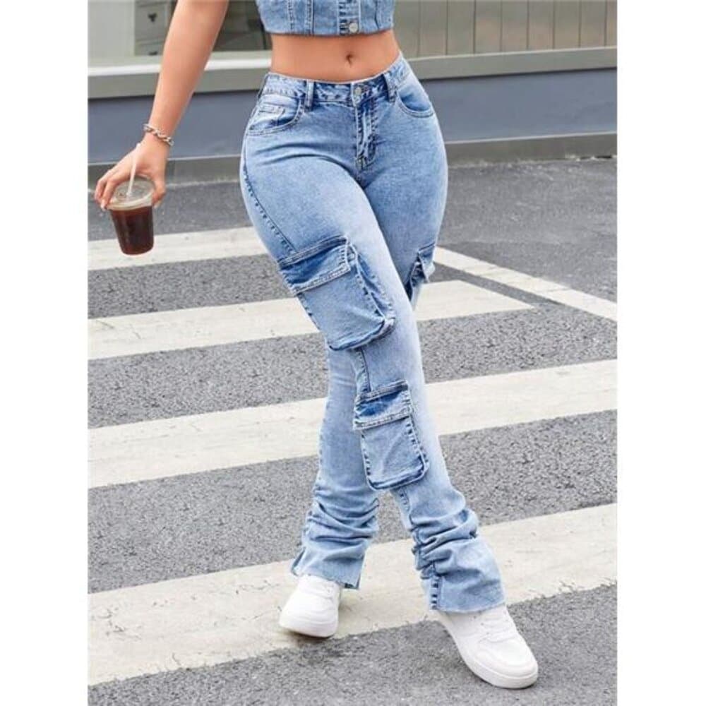ICON Denim Cargo High Waisted Flared Pants - Thumbnail 8