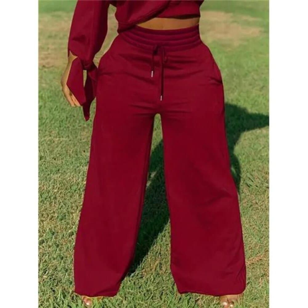 Two-Piece Set Of Oblique Shoulder Sweatshirt And Drawstring Waist Pants - Thumbnail 3