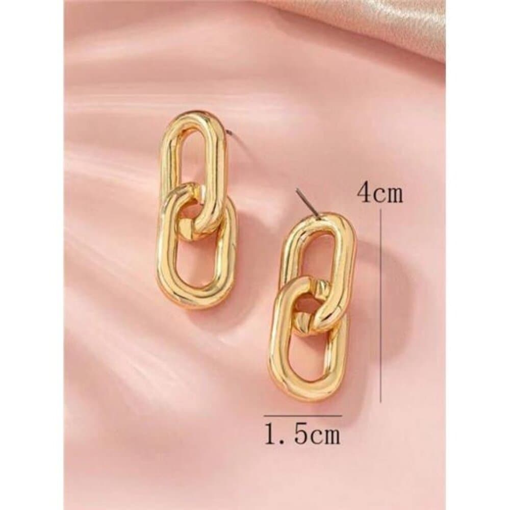 American Style Chunky Chain Design Interlocking Circle Pendant Earrings - Thumbnail 4