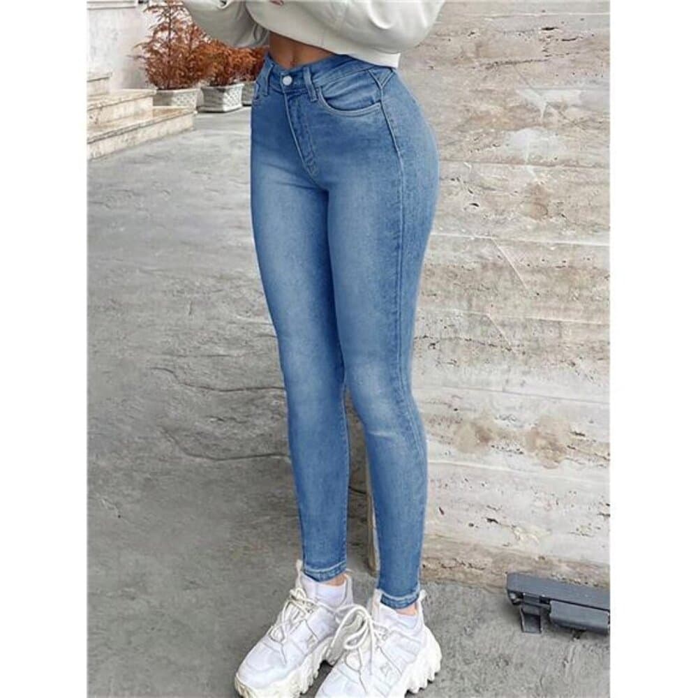 High Waist Stretchy Slim Fit Workwear Skinny Jeans With Slant - Thumbnail 3