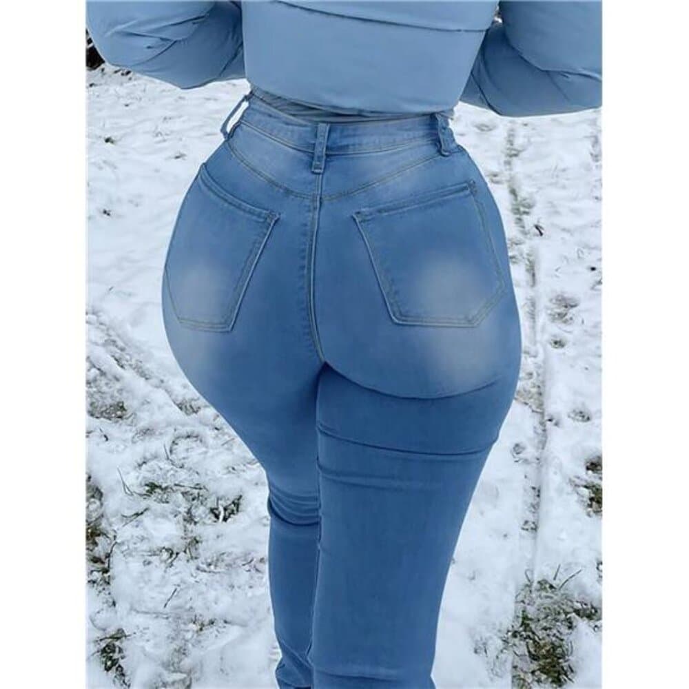 High Waist Stretchy Slim Fit Workwear Skinny Jeans With Slant - Thumbnail 5