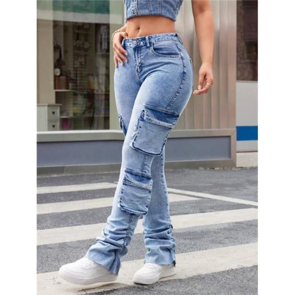 ICON Denim Cargo High Waisted Flared Pants - Thumbnail 12