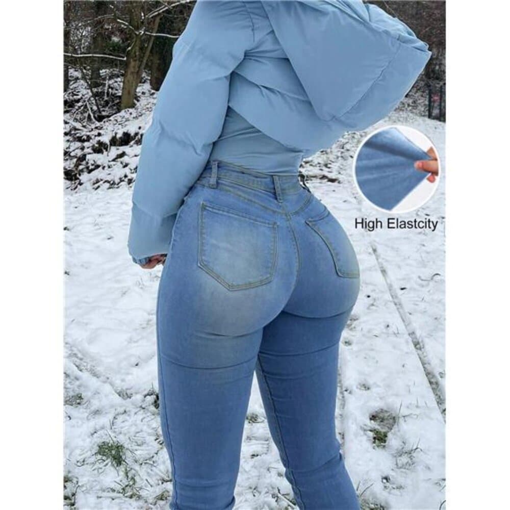 High Waist Stretchy Slim Fit Workwear Skinny Jeans With Slant - Thumbnail 7