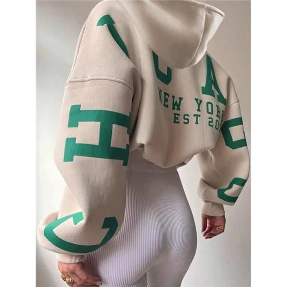 Short Length Hoodie With Text Print - Thumbnail 2