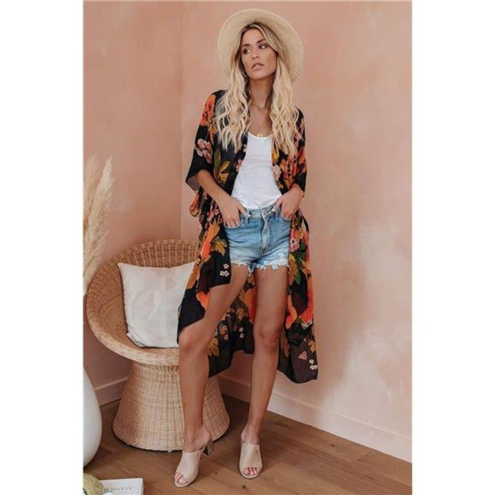 Women's Chiffon Kimono Cardigans Lightweight Batwing Summer Casual - Thumbnail 6