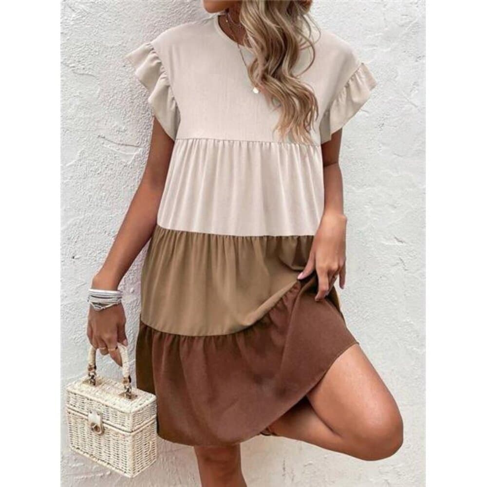 Colorblock Ruffle Hem Smock Dress - Thumbnail 3