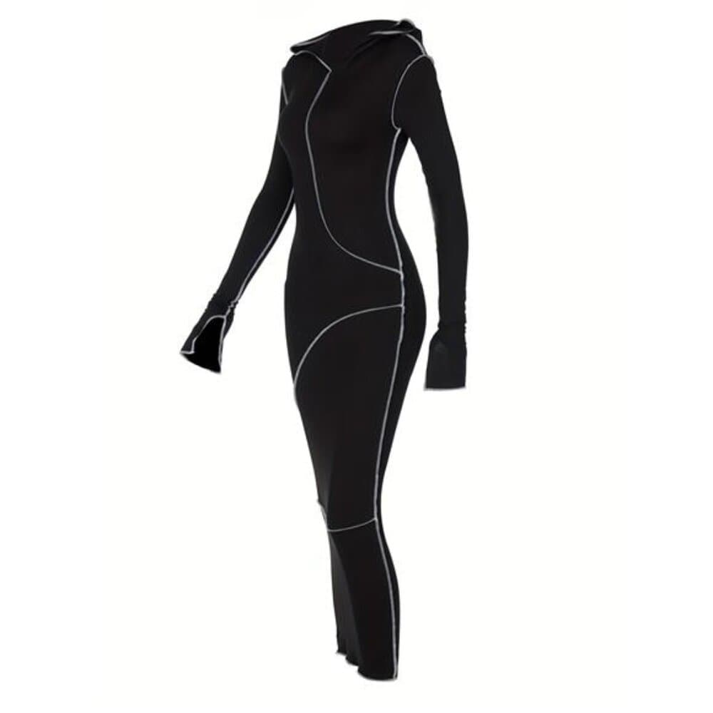 Stitching Hooded Dress, Casual Long Sleeve Maxi Dress, Women's Clothing - Thumbnail 6