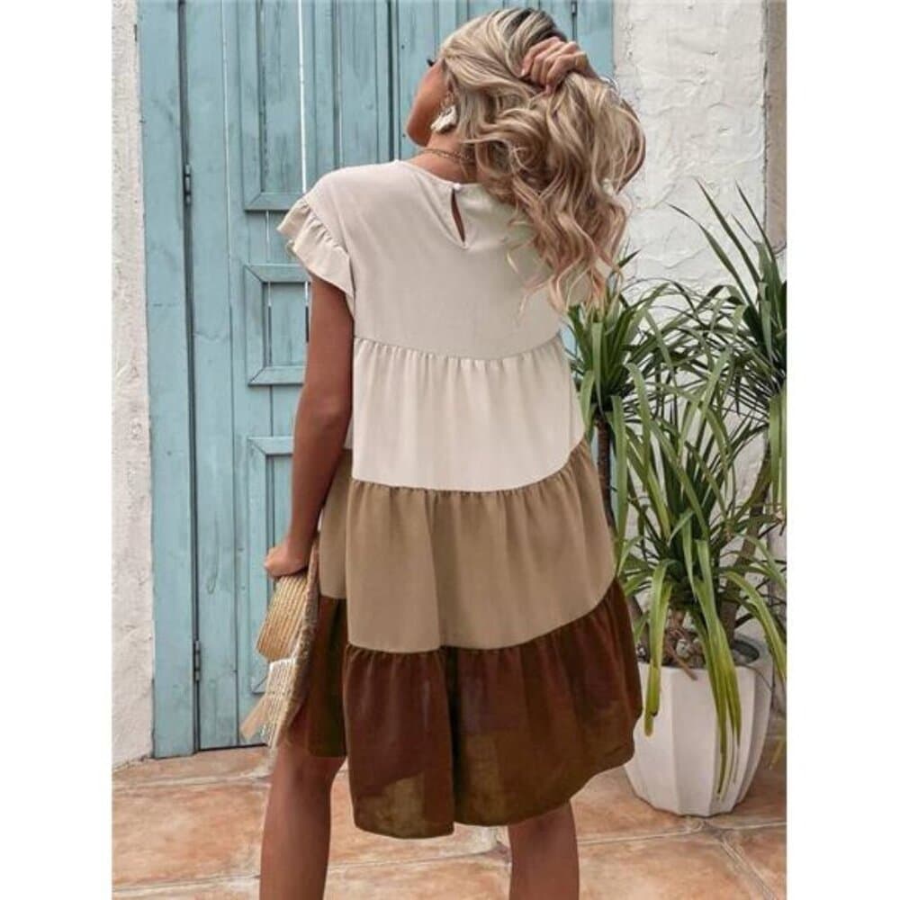 Colorblock Ruffle Hem Smock Dress