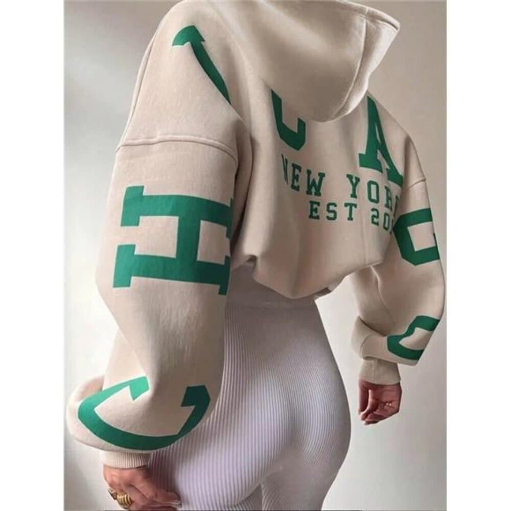 Short Length Hoodie With Text Print - Thumbnail 3