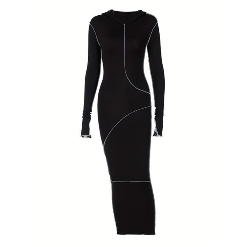 Stitching Hooded Dress, Casual Long Sleeve Maxi Dress, Women's Clothing - Thumbnail 5