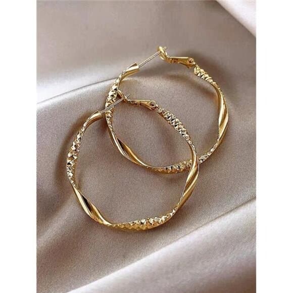Textured Twist Design Hoop Earrings - Thumbnail 7