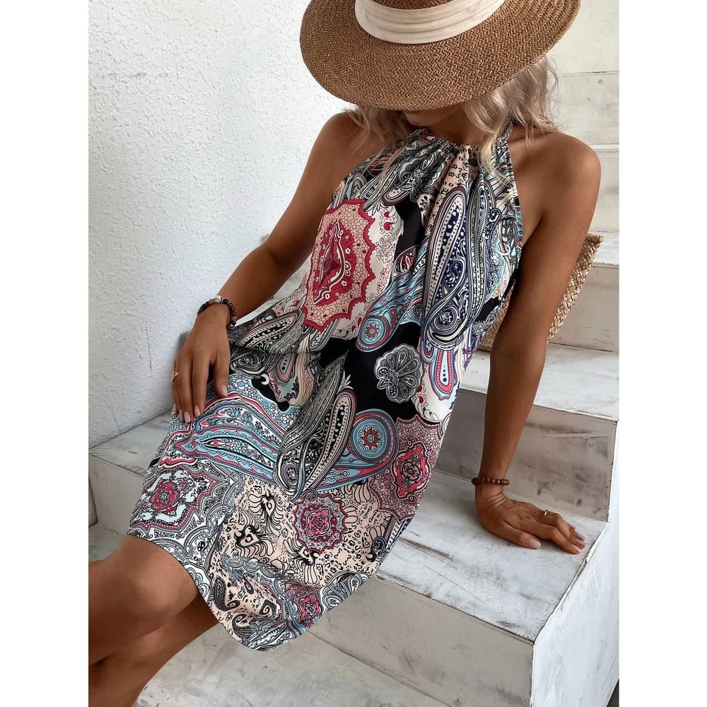 Floral & Paisley Print Tie Back Dress - Thumbnail 11