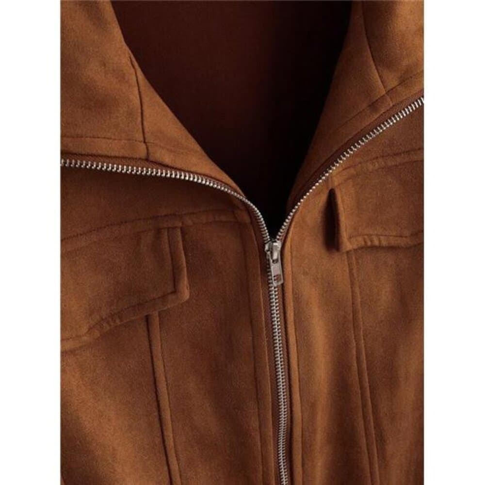 Manfinity Homme Men Flap Detail Suedette Zip Up Jacket - Thumbnail 3