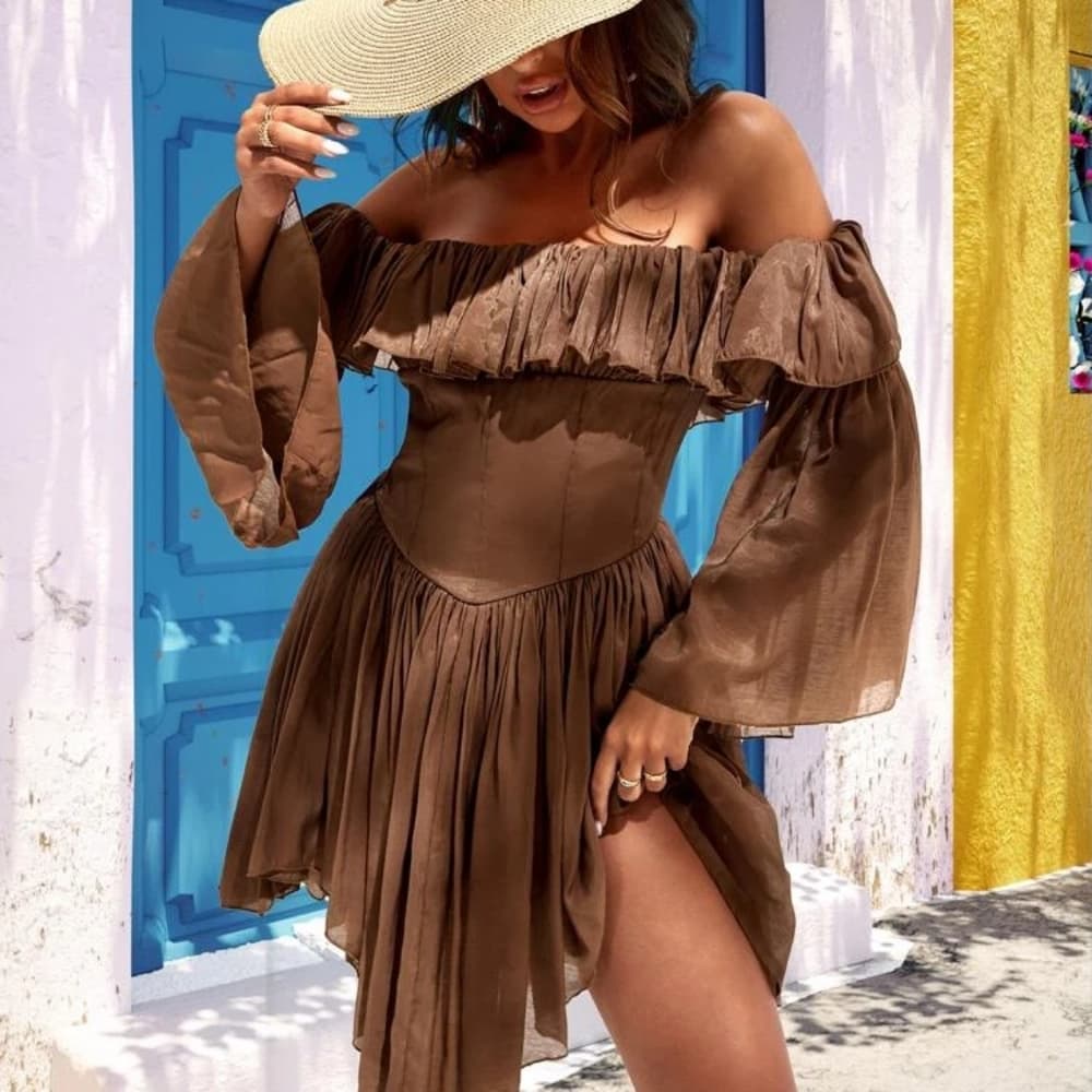 Beautiful Off Shoulder Dress - Thumbnail 4