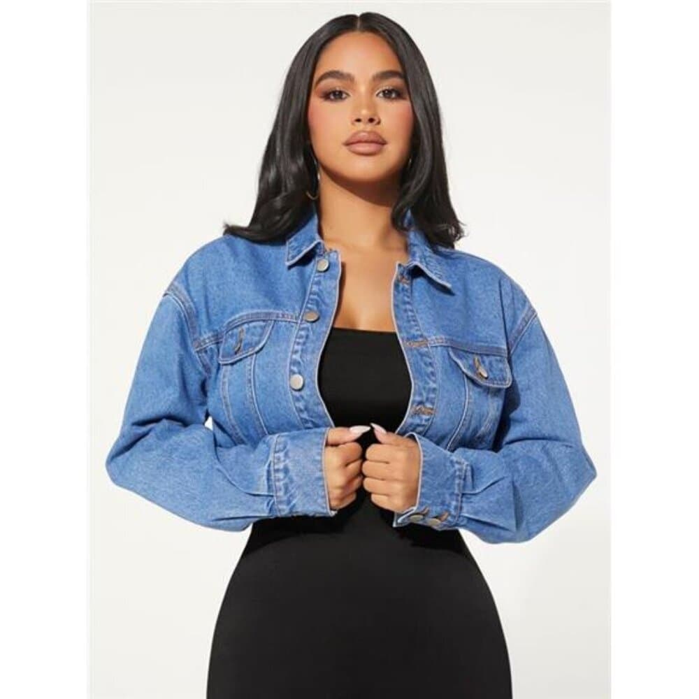 SXY Flap Detail Drop Shoulder Denim Jacket - Thumbnail 7