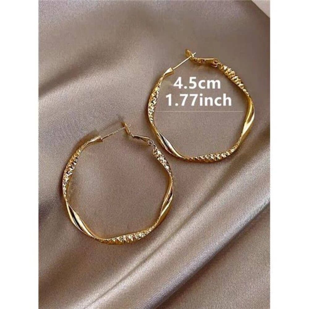Textured Twist Design Hoop Earrings - Thumbnail 2