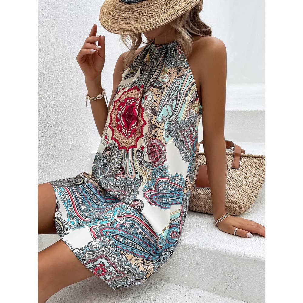 Floral & Paisley Print Tie Back Dress - Thumbnail 10