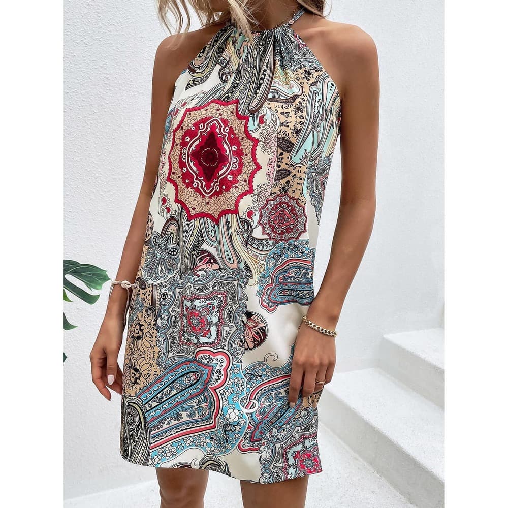 Floral & Paisley Print Tie Back Dress - Thumbnail 8
