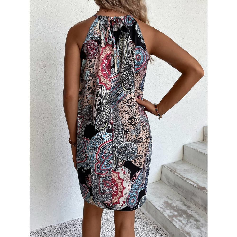Floral & Paisley Print Tie Back Dress - Thumbnail 2