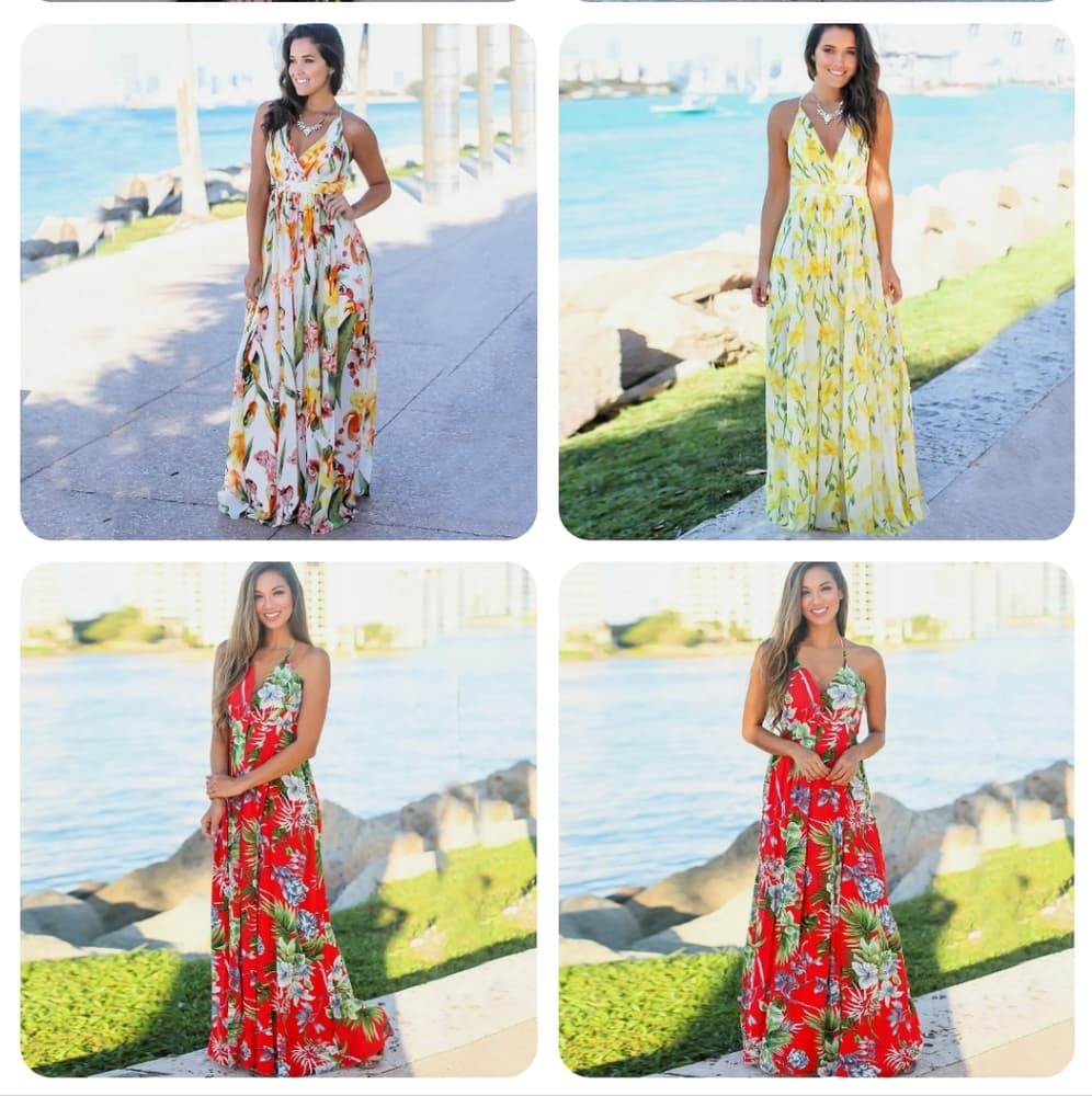Women Ladies Boho Floral Maxi Dress Cocktail Party Evening Summer Beach Sundress - Thumbnail 2