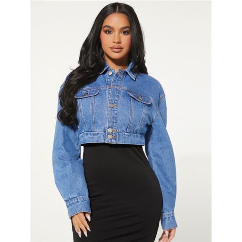 SXY Flap Detail Drop Shoulder Denim Jacket - Thumbnail 10
