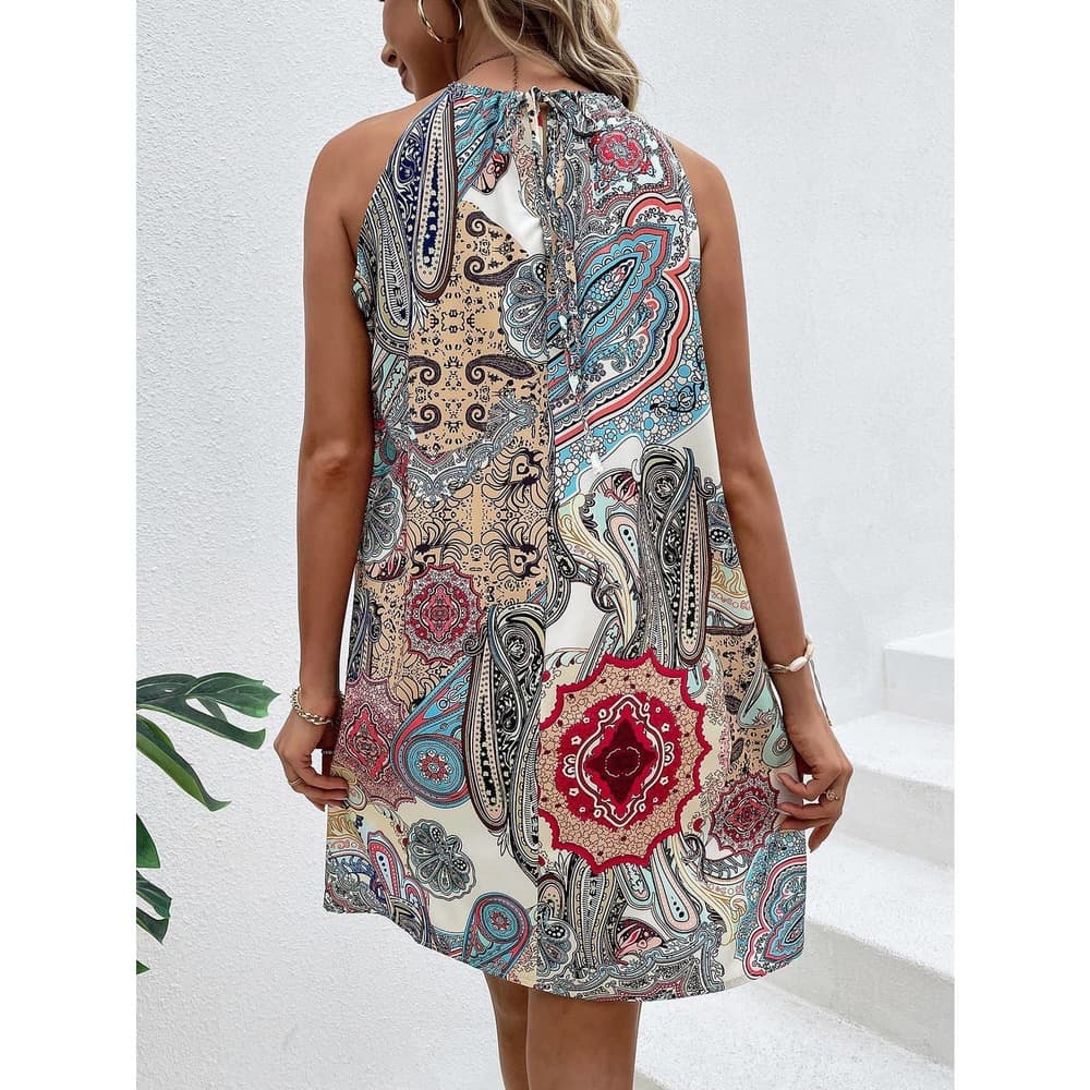 Floral & Paisley Print Tie Back Dress - Thumbnail 7
