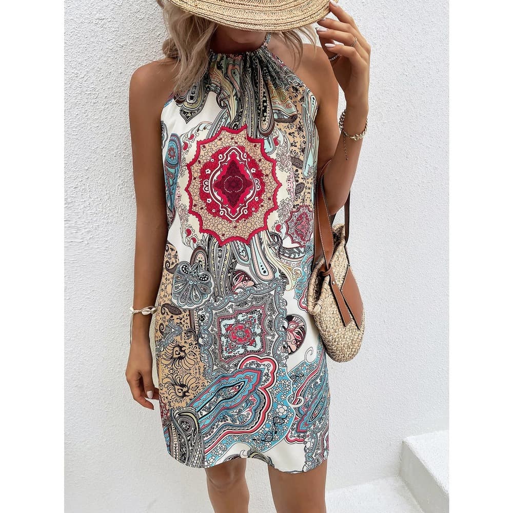 Floral & Paisley Print Tie Back Dress - Thumbnail 9