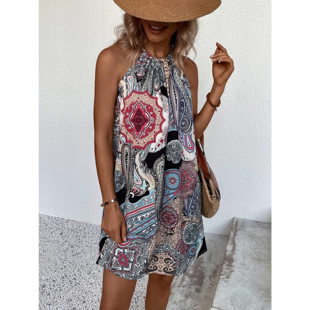 Floral & Paisley Print Tie Back Dress - Thumbnail 5